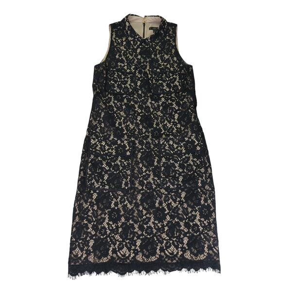 J.Crew Lace Overlay Sheath Dress Sleeveless High Neck Collared Women's 6 Tall - Picture 1 of 9